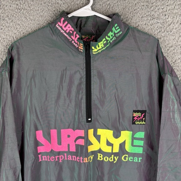 Vintage 90s Surf Style Interplanetary Body Gear Windbreaker Jacket Iridescent OS - Picture 2 of 7